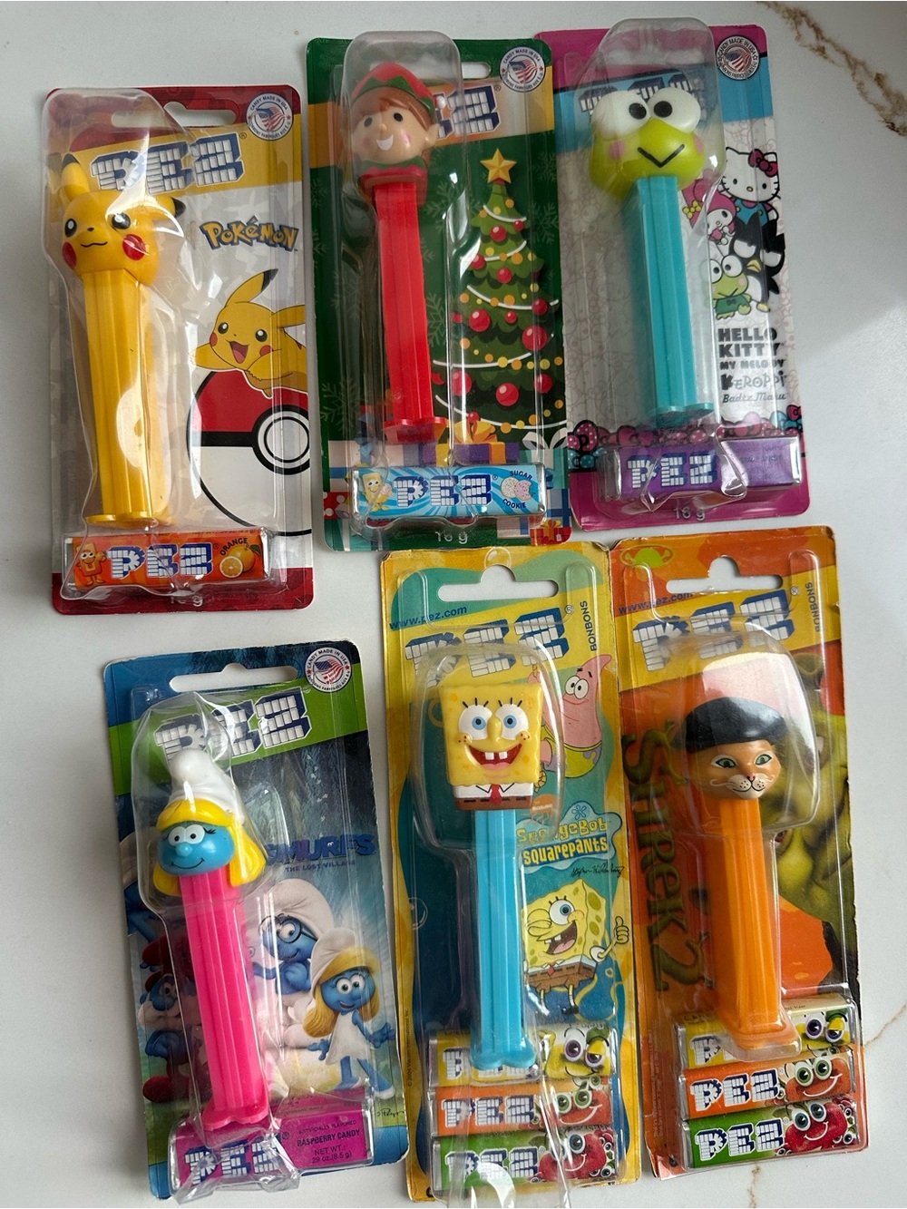 6 VTG PEZ Dispensers Pokémon Pikachu Sanrio Keroppi SpongeBob Shrek Smurfs NWT